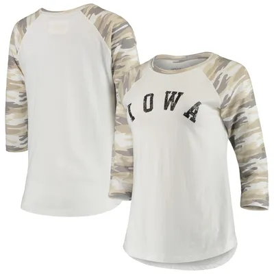 Iowa Hawkeyes Women's Boyfriend Baseball Raglan 3/4-Sleeve T-Shirt - White/Camo