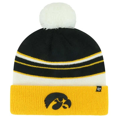 Bonnet en tricot à revers et pompon pour jeunes Iowa Hawkeyes Peewee '47 Black