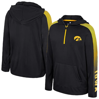 Youth Colosseum Black Iowa Hawkeyes Lumen Long Sleeve Quarter-Zip Hooded Windshirt
