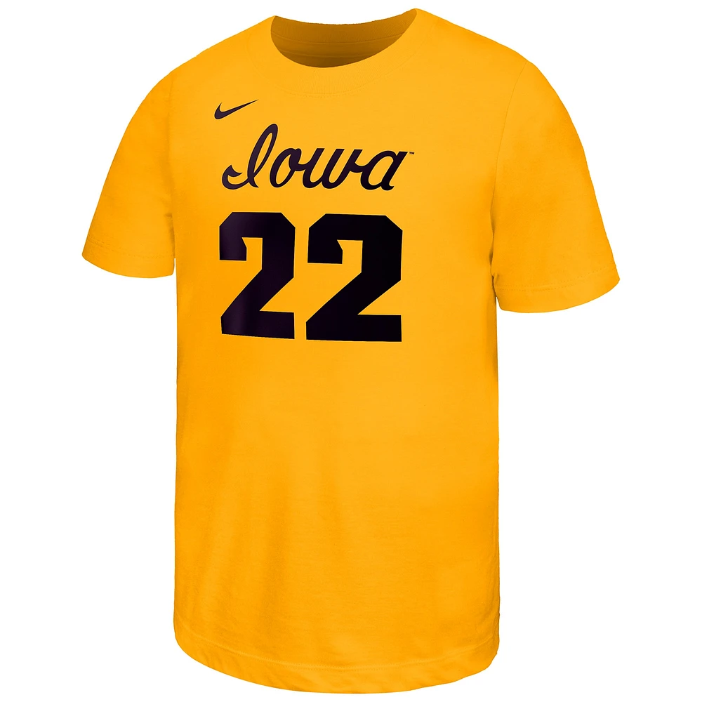 Youth Nike Caitlin Clark Gold Iowa Hawkeyes Retired Player Name & Number Core T-Shirt