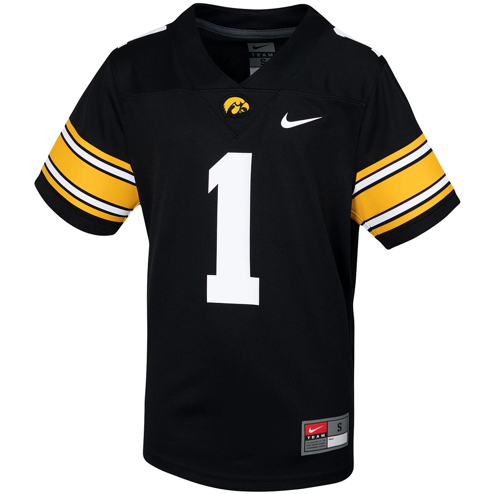 Maillot de football intouchable Iowa Hawkeyes Nike #1 noir pour jeune