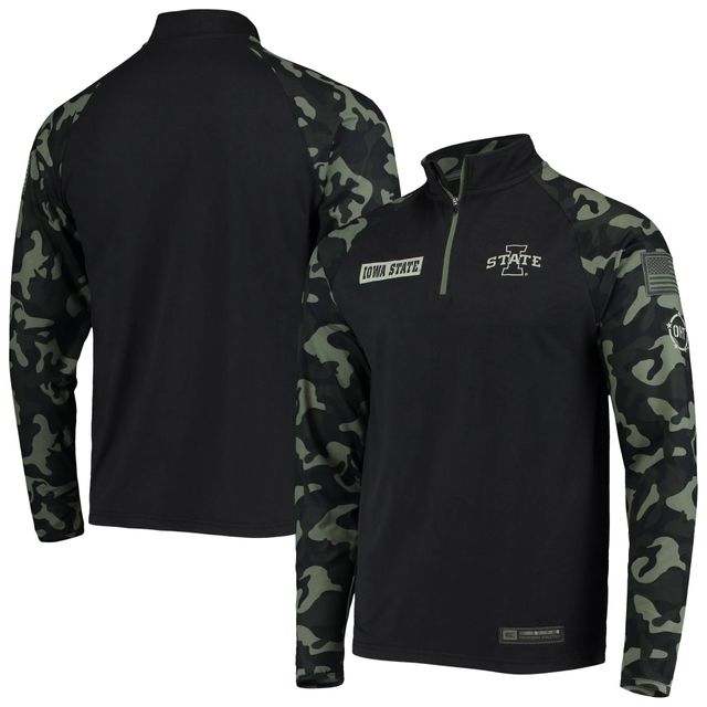 Veste homme Colosseum Black/Camo Iowa State Cyclones OHT Military Appreciation Take Flight Raglan Quarter-Zip Jacket