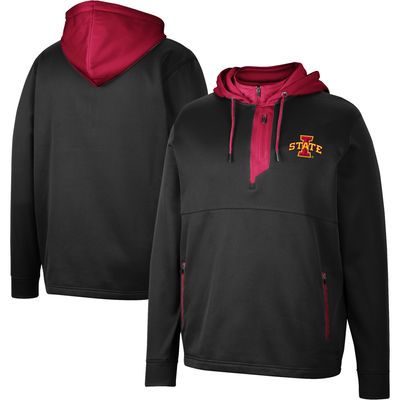 Men's Colosseum Black Iowa State Cyclones Luge 3.0 Quarter-Zip Hoodie