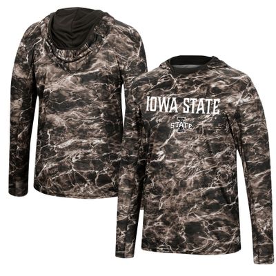 Men's Colosseum Black Iowa State Cyclones Mossy Oak SPF 50 Performance Long Sleeve Hoodie T-Shirt