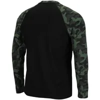 T-shirt à manches longues pour hommes Colosseum Black Iowa State Cyclones OHT Military Appreciation Raglan Camo