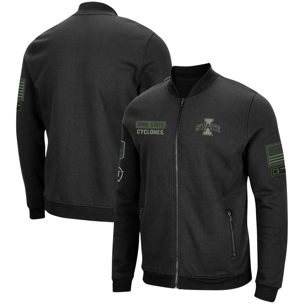 Men's Colosseum Black Iowa State Cyclones OHT Military Appreciation Team High-Speed Bomber Full-Zip Jacket