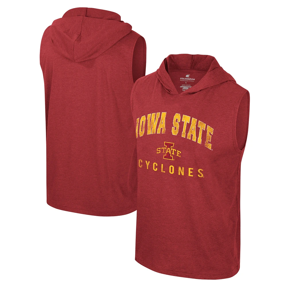 Men's Colosseum Cardinal Iowa State Cyclones Varsity Sleeveless Hoodie Tank Top