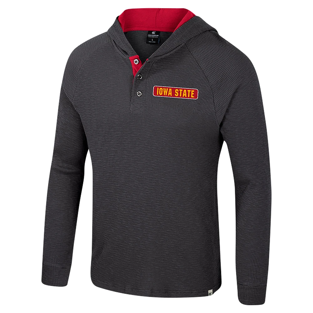 T-shirt à capuche manches longues Henley Dujour Ralgan pour homme Colosseum Charcoal Iowa State Cyclones