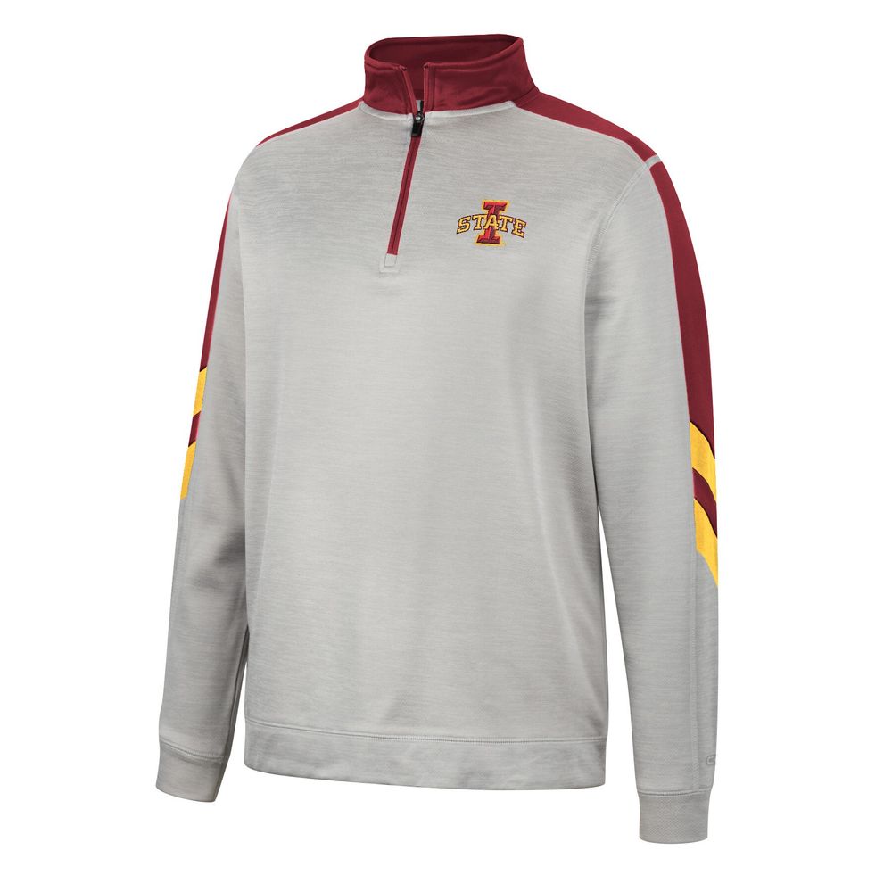 Men's Colosseum Gray/Cardinal Iowa State Cyclones Bushwood Fleece Quarter-Zip Jacket