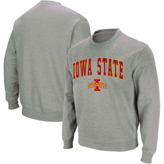 Colosseum Heather Grey Sweat-shirt à col rond avec arc et logo Iowa State Cyclones pour homme