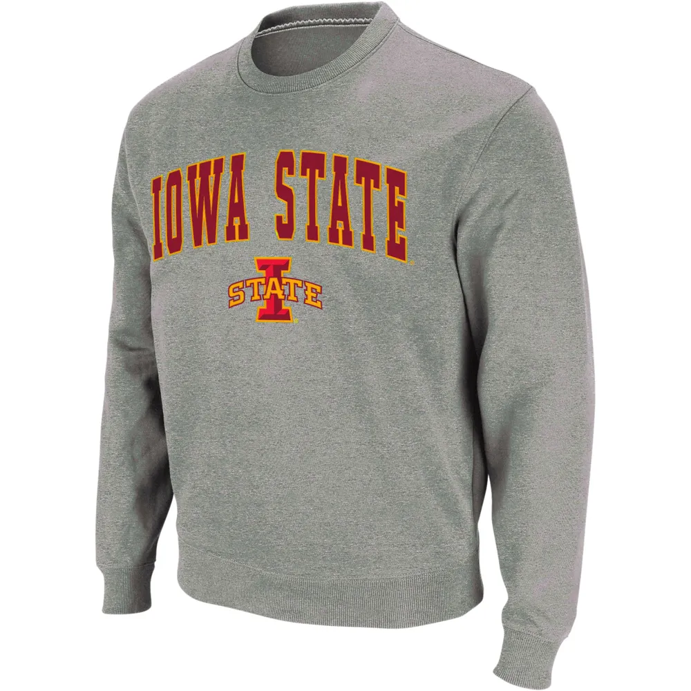 Colosseum Heather Grey Sweat-shirt à col rond avec arc et logo Iowa State Cyclones pour homme