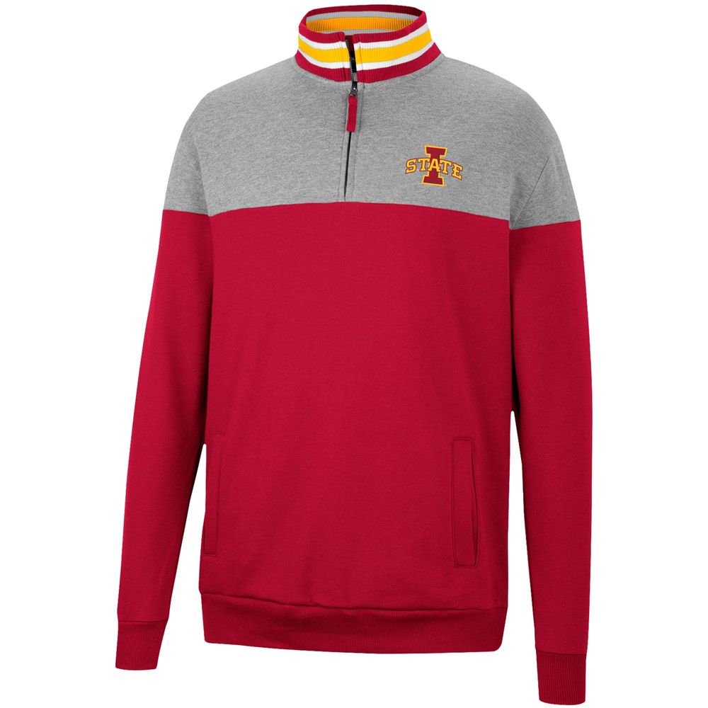 Men's Colosseum Heathered Gray/Cardinal Iowa State Cyclones Be the Ball Quarter-Zip Top