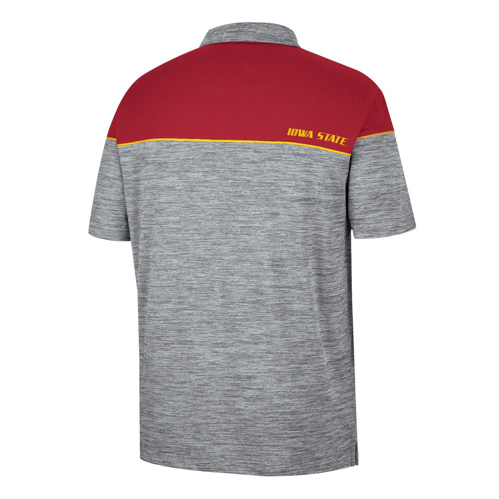 Men's Colosseum Heathered Gray/Cardinal Iowa State Cyclones Birdie Polo