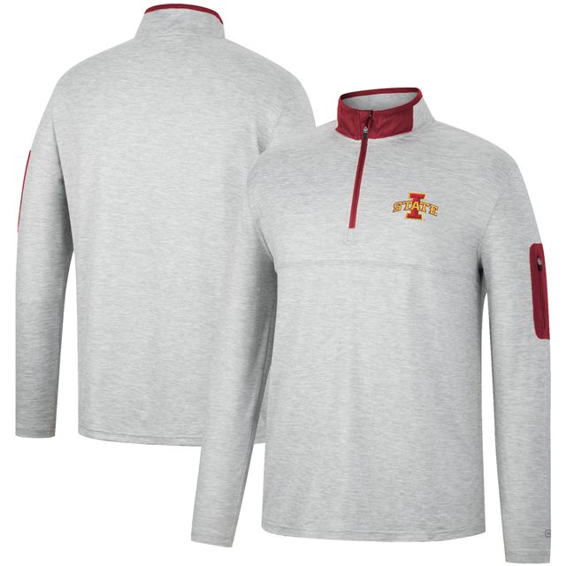 Colosseum Heathered Grey/Cardinal Iowa State Cyclones Country Club Windshirt Quarter-Zip Jacket