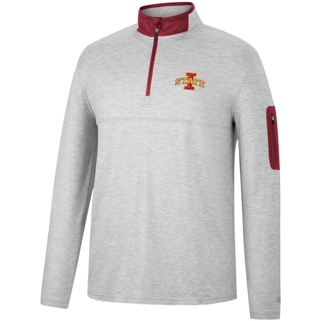 Colosseum Heathered Grey/Cardinal Iowa State Cyclones Country Club Windshirt Quarter-Zip Jacket