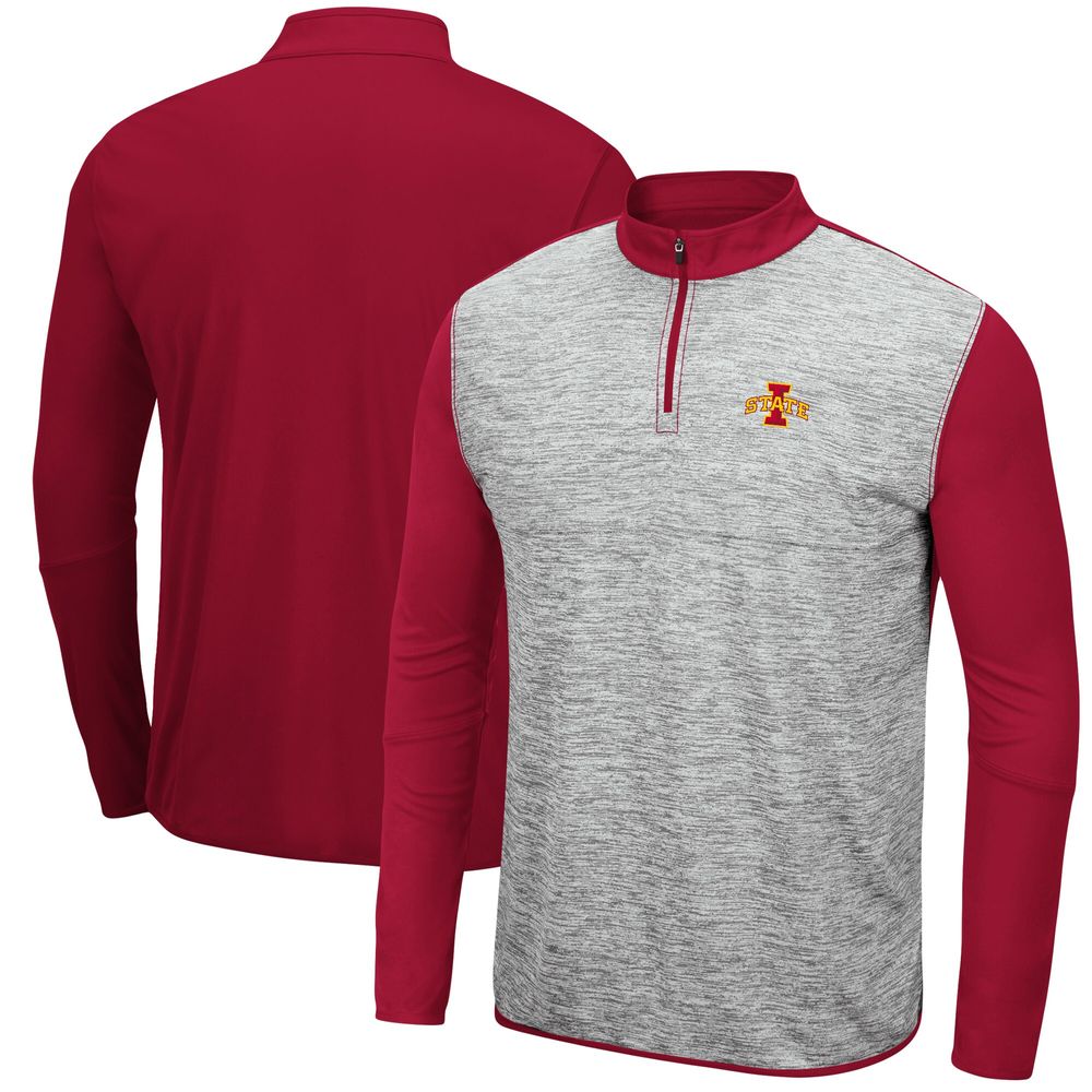 Men's Colosseum Heathered Gray/Cardinal Iowa State Cyclones Prospect Quarter-Zip Jacket