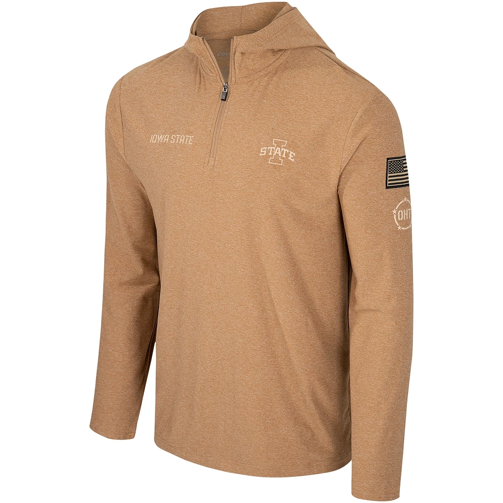 Men's Colosseum Khaki Iowa State Cyclones OHT Military Appreciation Cloud Jersey Desert Quarter-Zip Pullover