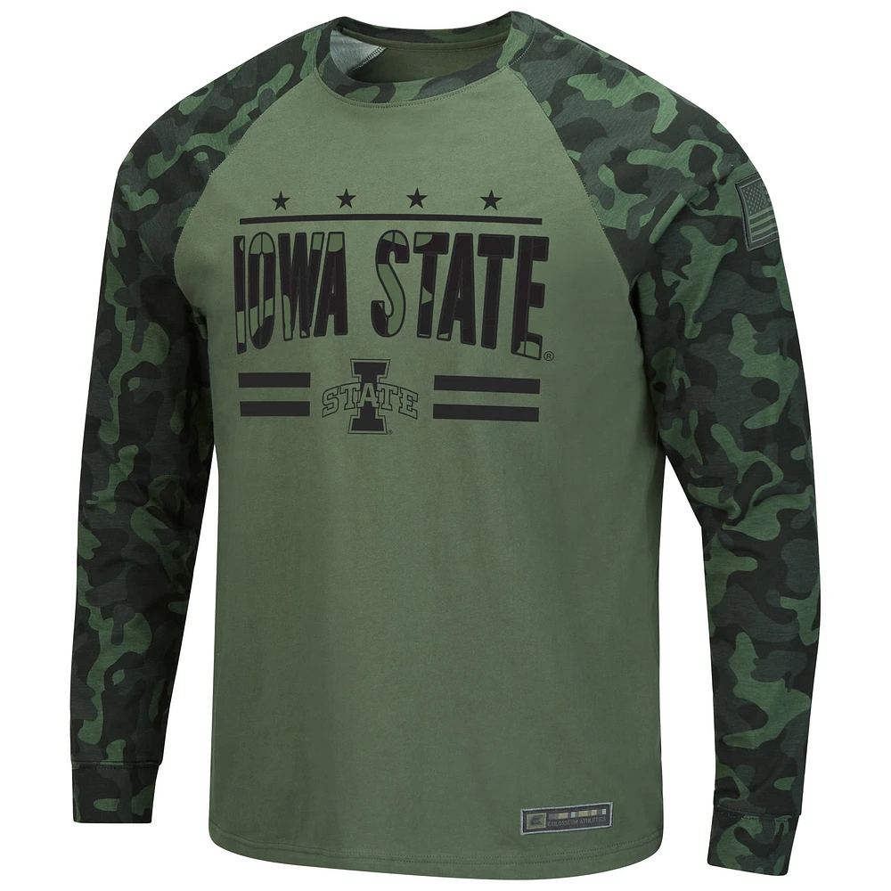 Colosseum Olive/Camo Iowa State Cyclones OHT Military Appreciation Raglan T-shirt à manches longues pour hommes