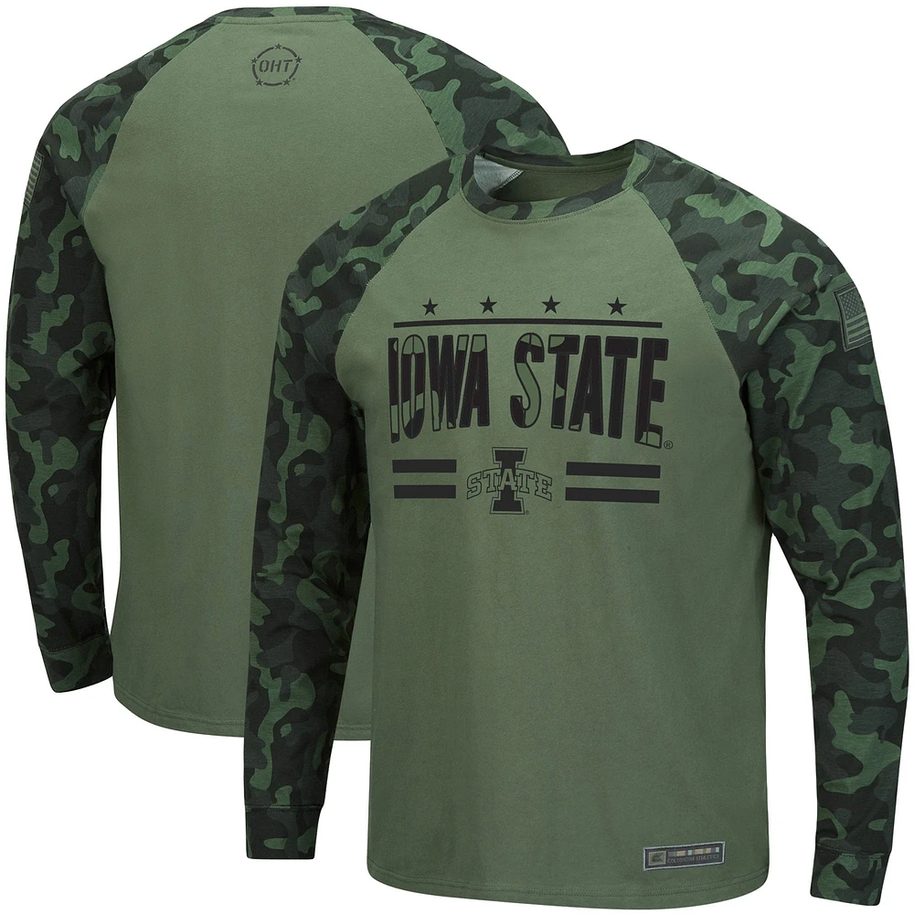 Colosseum Olive/Camo Iowa State Cyclones OHT Military Appreciation Raglan T-shirt à manches longues pour hommes