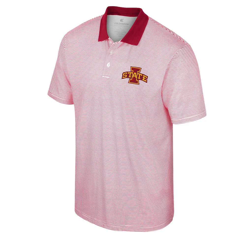 Men's Colosseum White/Cardinal Iowa State Cyclones Print Stripe Polo