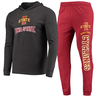 Men's Concepts Sport Cardinal/Heather Charcoal Iowa State Cyclones Meter Long Sleeve Hoodie T-Shirt & Jogger Pajama Set