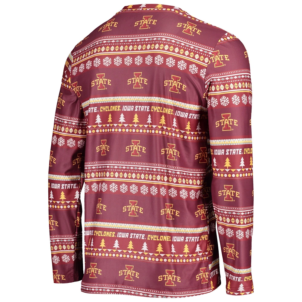 Men's Concepts Sport Cardinal Iowa State Cyclones Ugly Sweater Long Sleeve T-Shirt and Pants Sleep Set