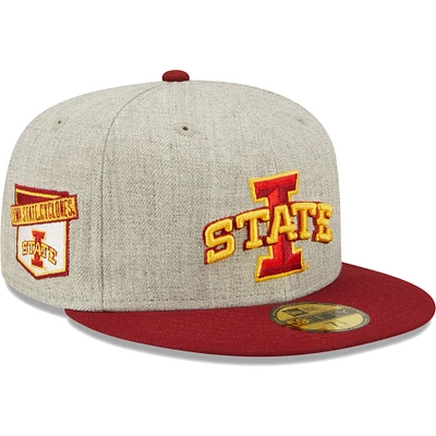 Casquette ajustée New Era Heather Grey/Cardinal Iowa State Cyclones Patch 59FIFTY pour homme