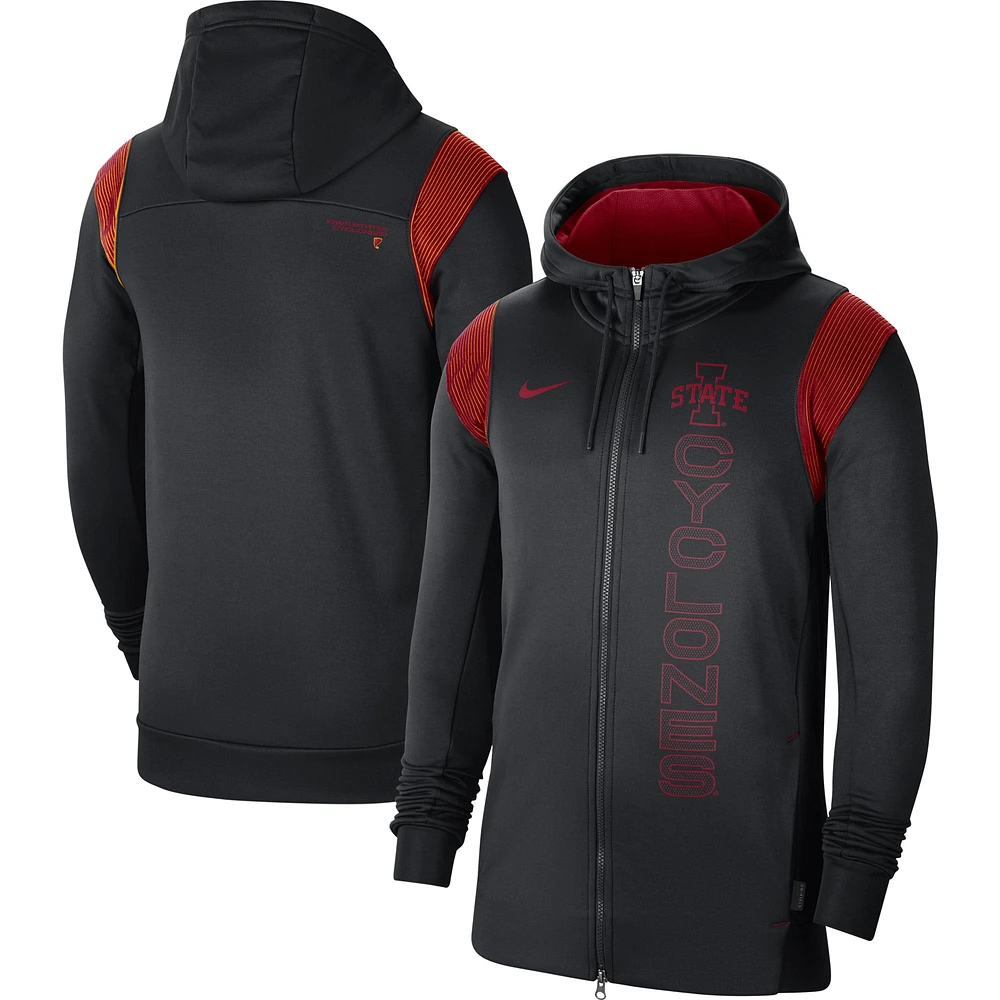 Sweat à capuche entièrement zippé Nike Iowa State Cyclones 2021 Sideline Performance pour homme, noir