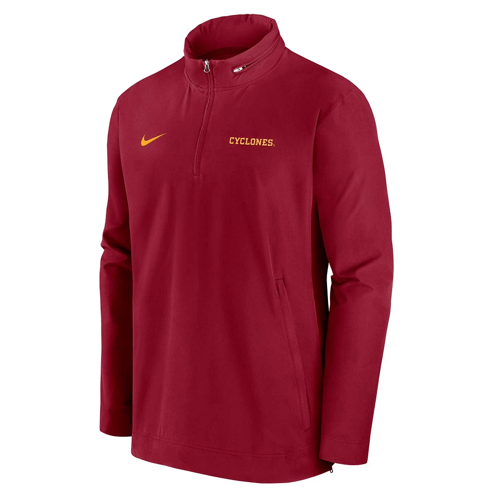 Men's Nike Cardinal Iowa State Cyclones 2024 Sideline Coach Quarter-Zip Hoodie Jacket