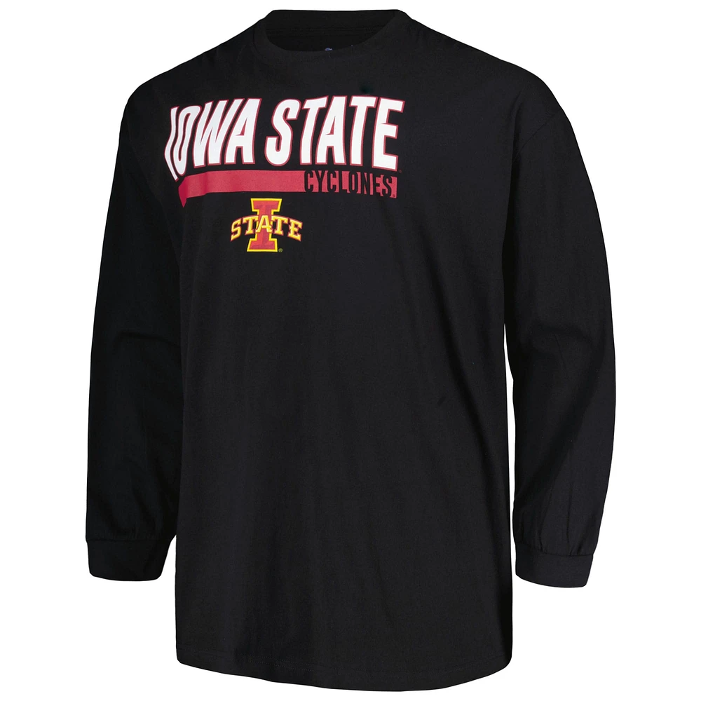 T-shirt noir à manches longues deux coups pour hommes Profile Iowa State Cyclones Big & Tall