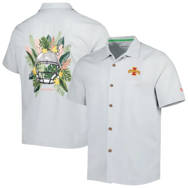 Men's Tommy Bahama Gray Iowa State Cyclones Coconut Point Frondly Fan Camp  IslandZone Button-Up Shirt