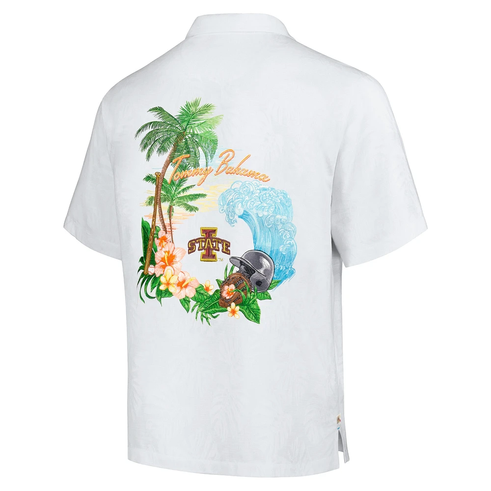 Chemise boutonnée Tommy Bahama pour hommes, Iowa State Cyclones Castaway Game Camp, blanche