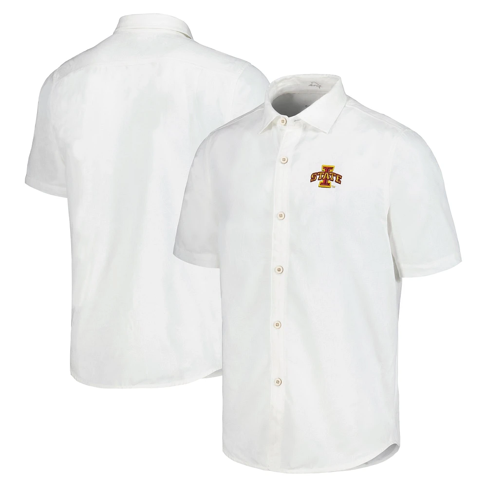 Men's Tommy Bahama White Iowa State Cyclones Coconut Point Palm Vista IslandZone Camp Button-Up Shirt