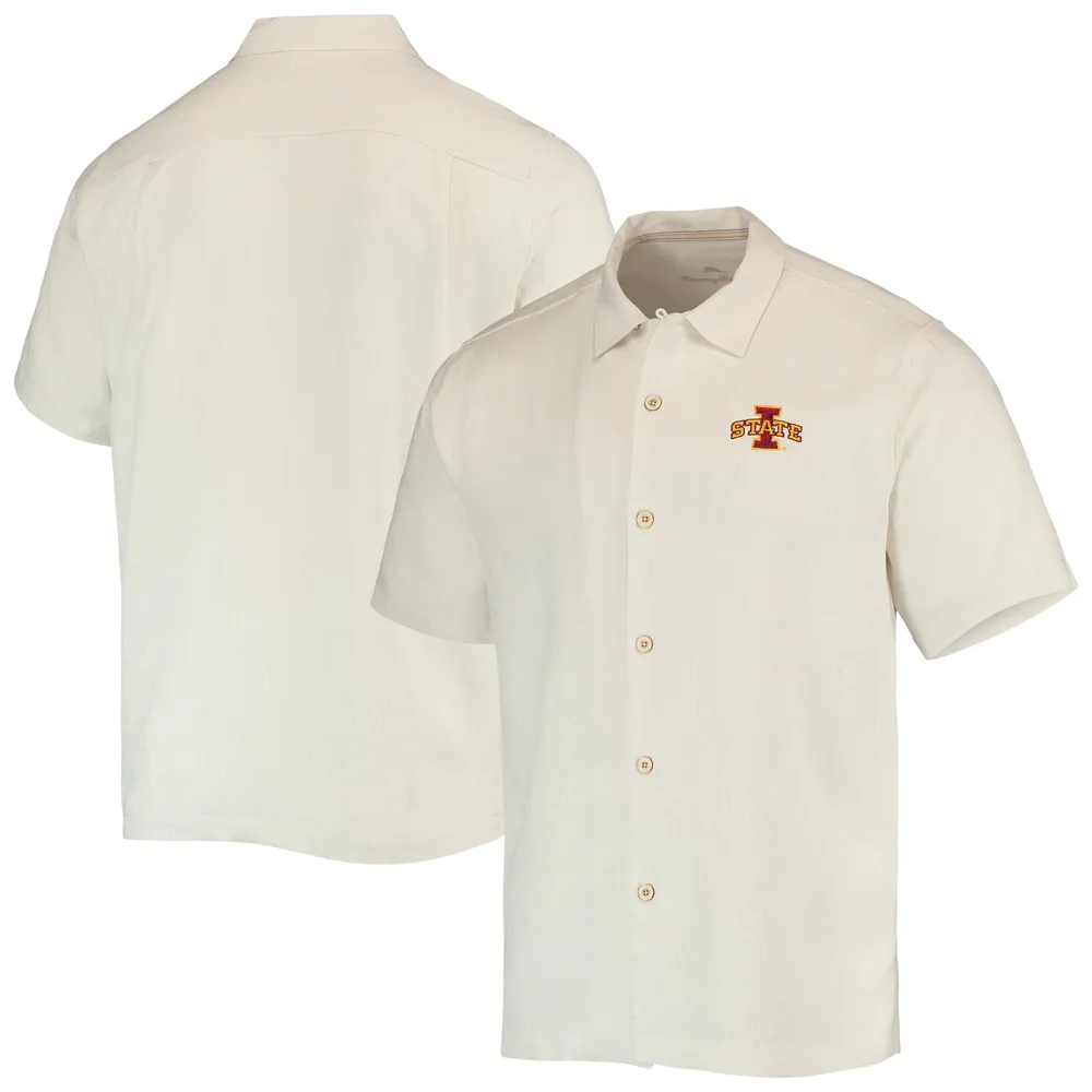 Chemise boutonnée Tommy Bahama pour hommes, Iowa State Cyclones Tropic Isles Camp, blanche