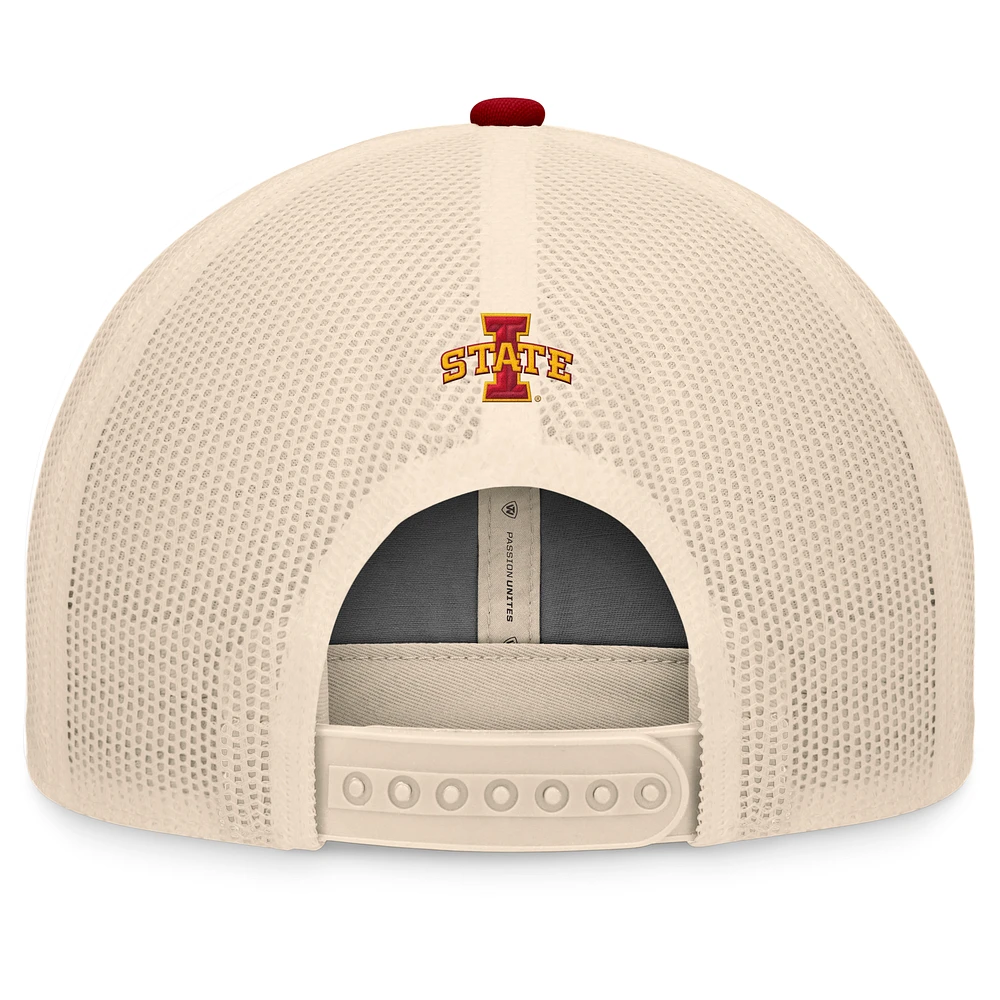 Casquette réglable Top of the World Cardinal/Natural Iowa State Cyclones Bennett Trucker pour hommes