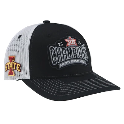 Men's Zephyr  Black Iowa State Cyclones 2024 Big 12 Men's Basketball Conference Tournament Champions Locker Room Adjustable Trucker Hat