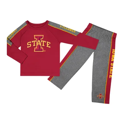 Iowa State Cyclones Colosseum Toddler Logo Raglan Long Sleeve T-Shirt & Pants Set - Cardinal/Heather Gray