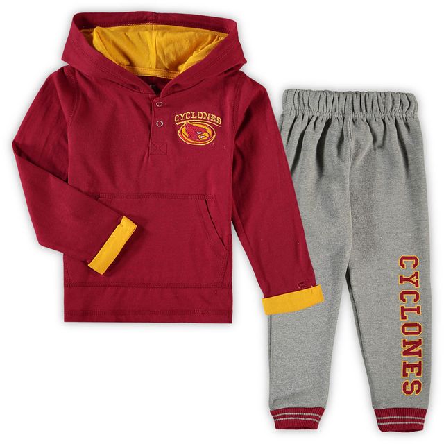 Ensemble sweat à capuche et pantalon de survêtement Colosseum Cardinal/Heathered Grey Iowa State Cyclones Poppies pour tout-petit