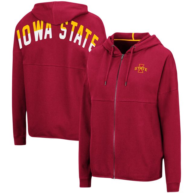 Chandail à capuchon 2-Hit entièrement zippé Colosseum Cardinal Iowa State Cyclones pour femme