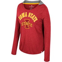 T-shirt à capuche manches longues pour femmes Colosseum Cardinal Iowa State Cyclones en détresse chiné