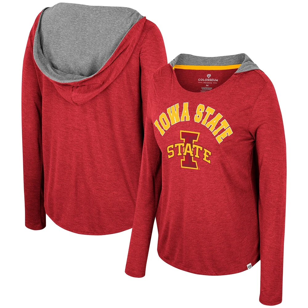 Women's Colosseum  Cardinal Iowa State Cyclones Distressed Heather Long Sleeve Hoodie T-Shirt