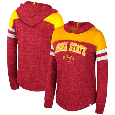 Women's Colosseum Cardinal Iowa State Cyclones Speckled Color Block Long Sleeve Hooded T-Shirt