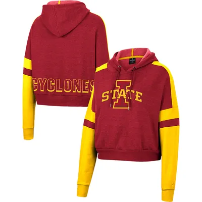 Iowa State Cyclones Colosseum Women's Throwback Stripe Arch Logo Cropped Pullover Hoodie - Cardinal