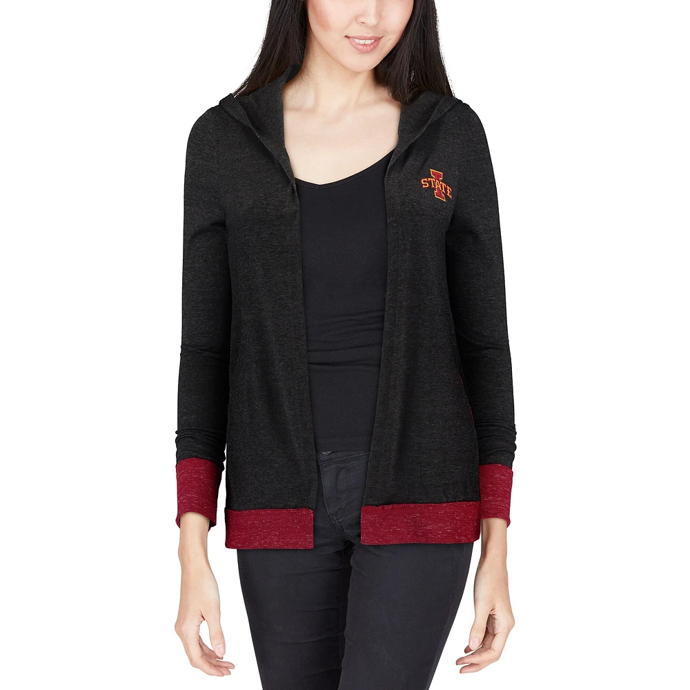 Women's Colosseum Heather Charcoal Iowa State Cyclones Steeplechase Open Hooded Lightweight Cardigan