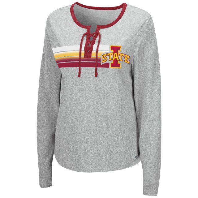 Colosseum Heathered Grey T-shirt à lacets manches longues Iowa State Cyclones Sundial pour femmes