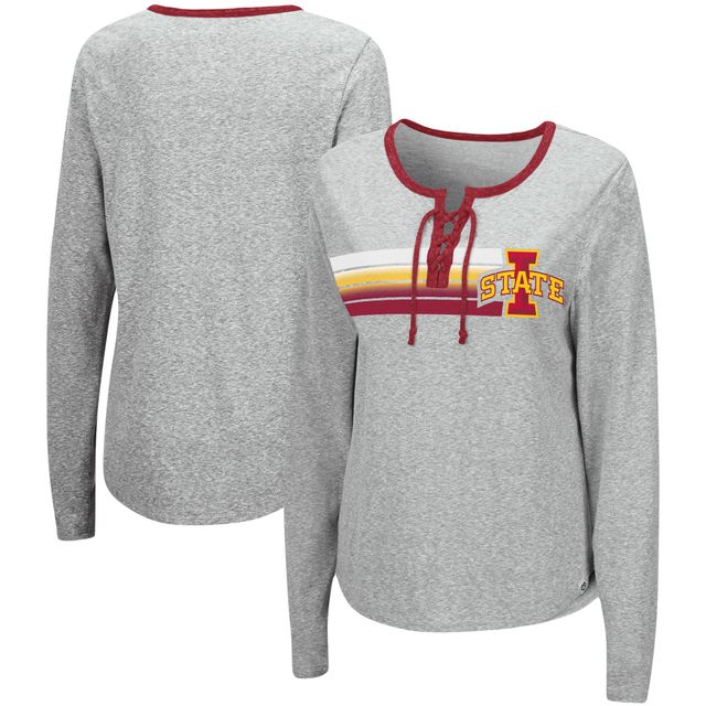 Colosseum Heathered Grey T-shirt à lacets manches longues Iowa State Cyclones Sundial pour femmes