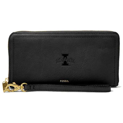 Iowa State Cyclones Fossil Women's Leather Logan RFID Zip Around Clutch - Black