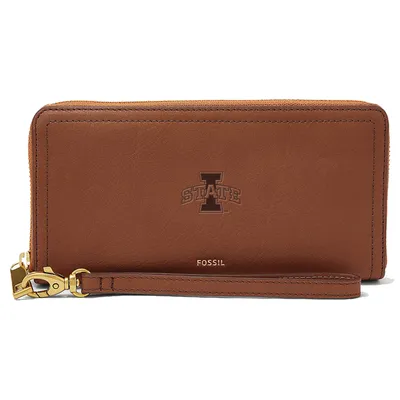 Iowa State Cyclones Fossil Women's Leather Logan RFID Zip Around Clutch - Brown