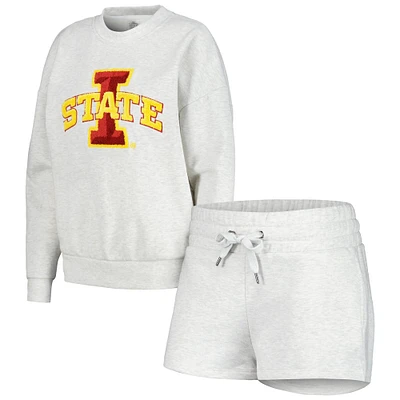 Ensemble de nuit pour femme Gameday Couture Ash Iowa State Cyclones Team Effort avec sweat-shirt et short