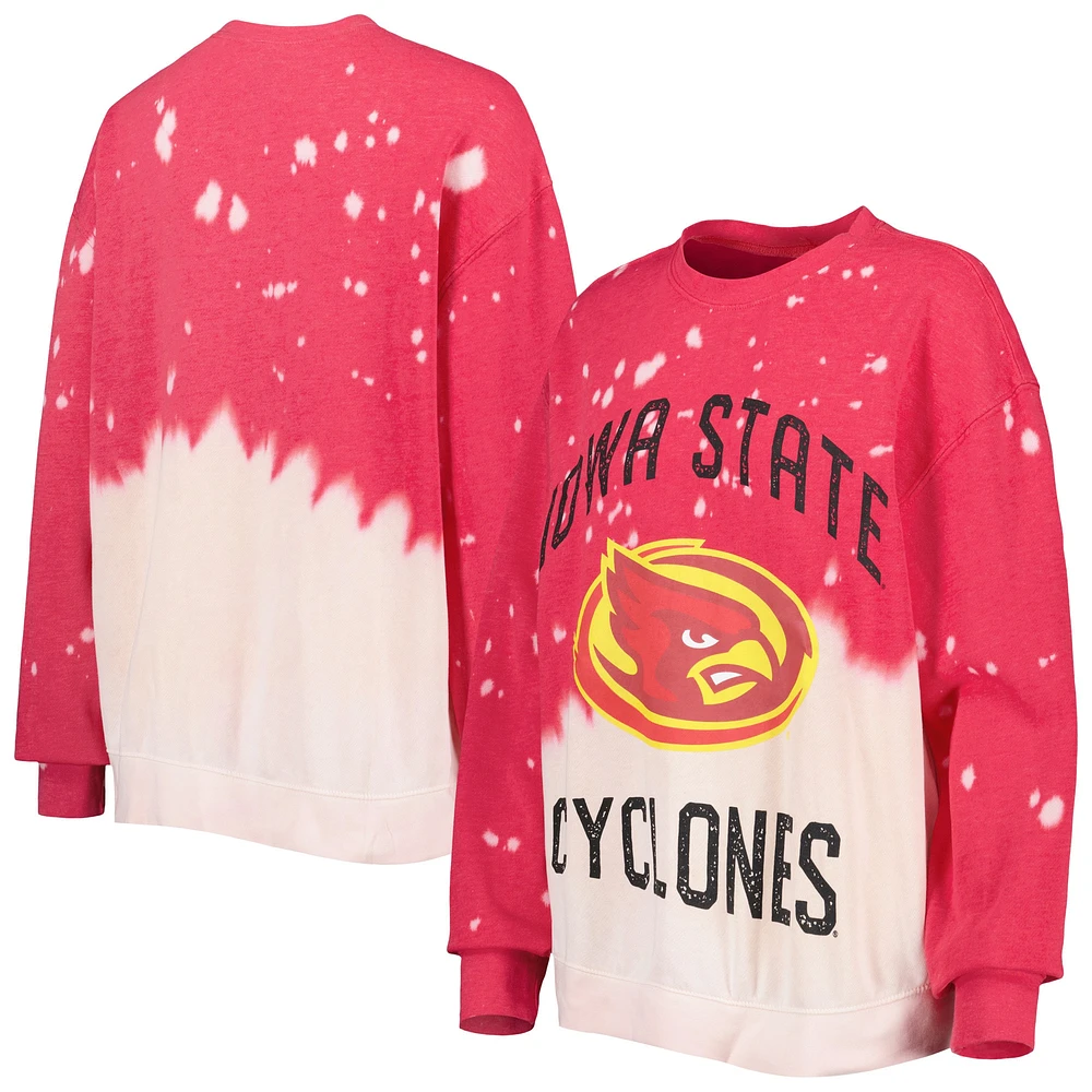 Femme Gameday Couture Cardinal Iowa State Cyclones Twice As Nice Délavé Dip-Dye Pull à manches longues Haut